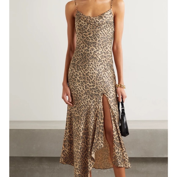 Alice + Olivia Harmony Draped Leopard Print Satin-Twill Dress, Size 0. - Picture 1 of 3